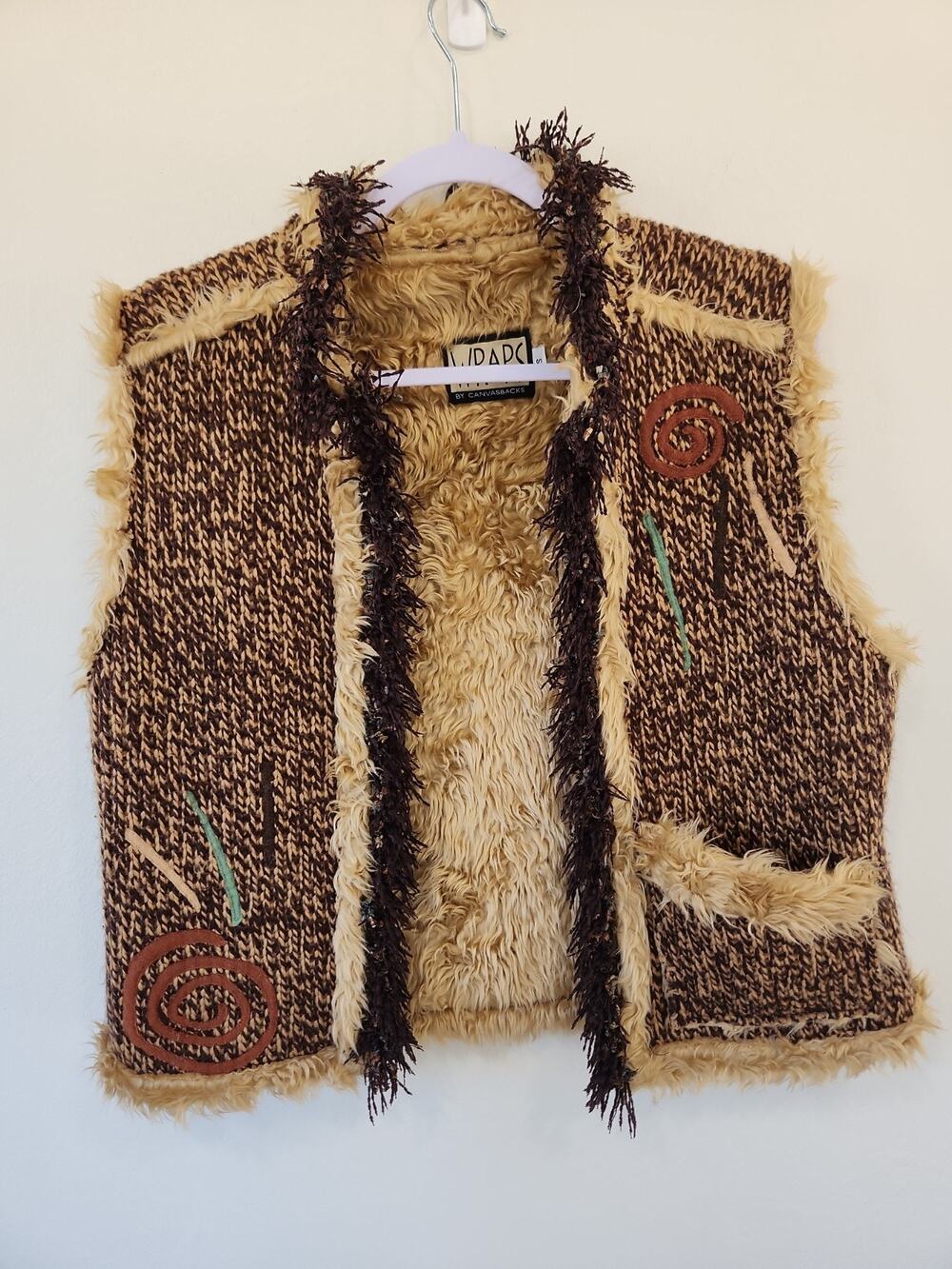 Vintage Wraps By Canvasbacks Women's Jacket Vest S Boho Southwestern Faux Fur